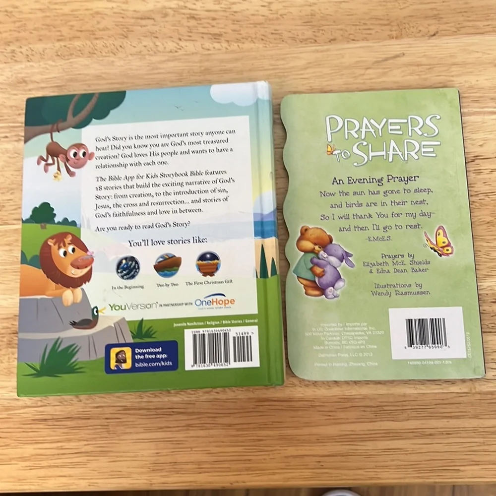 🌞 5/$25 Christian Children’s books The Bible App storybook & Prayers Share